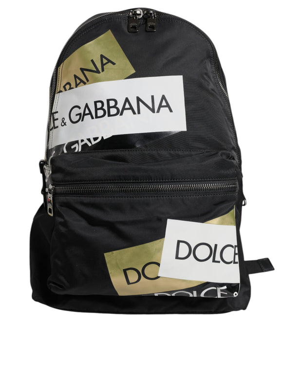 Black Logo Tape Polyamide School Travel Backpack Men Bag
