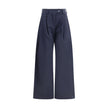 Blue Cotton Casual Pants