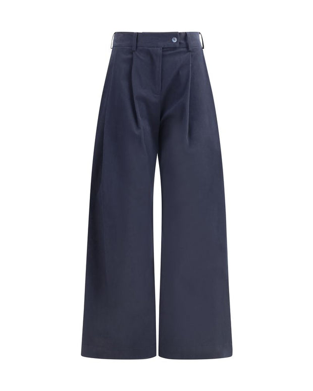 Blue Cotton Casual Pants