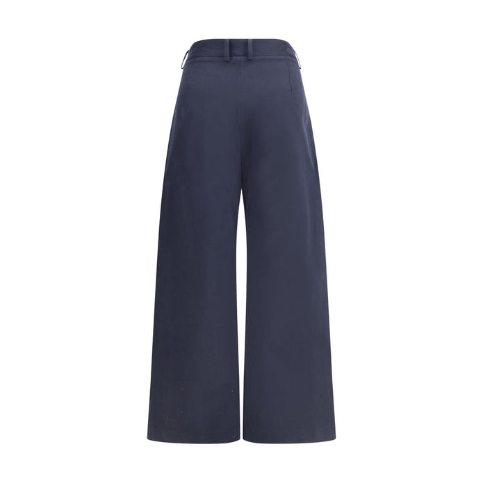 Blue Cotton Casual Pants