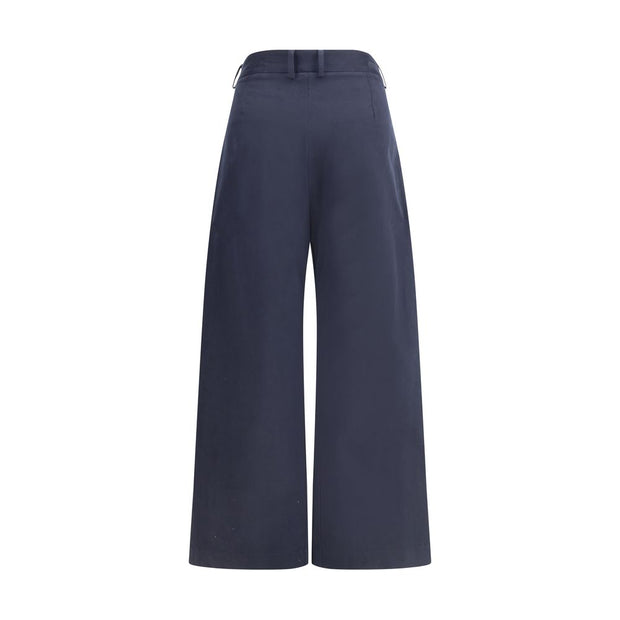 Blue Cotton Casual Pants