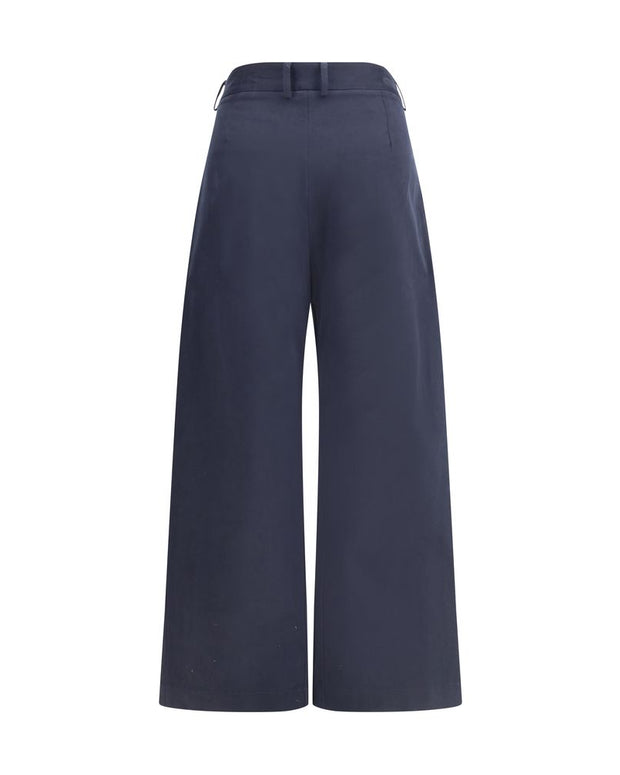 Blue Cotton Casual Pants
