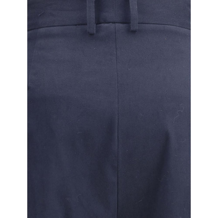Blue Cotton Casual Pants