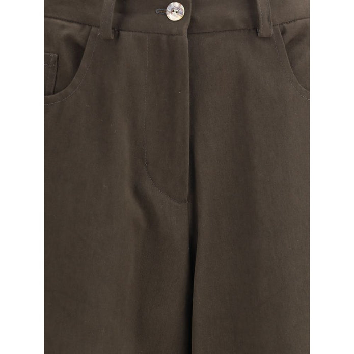 Brown Cotton Casual Pants