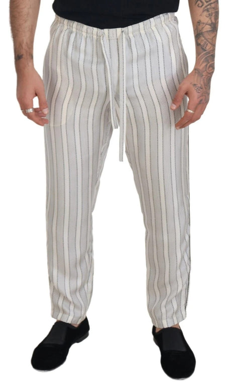 White Stripes Silk Lounge Trouser Pants