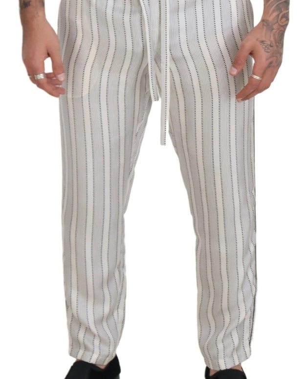 White Stripes Silk Lounge Trouser Pants
