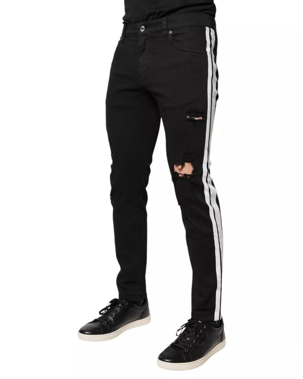 Black Tattered White Lining Skinny Denim Jeans