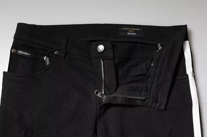 Black Tattered White Lining Skinny Denim Jeans