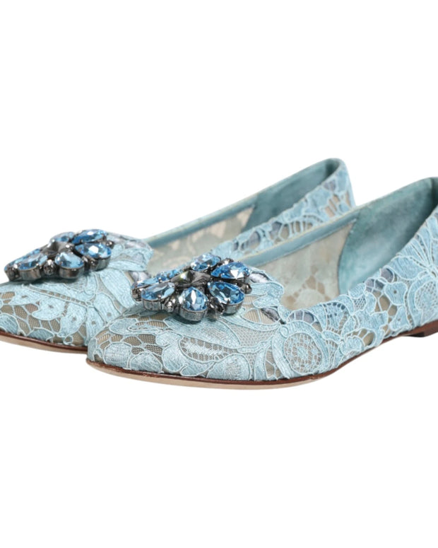 Blue Lace Crystal Ballet Flats Loafers Shoes