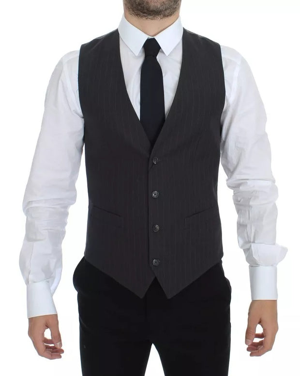 Gray Striped Formal Dress Gilet Vest