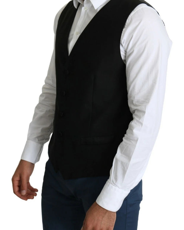 Black Wool Men Formal Waistcoat Vest