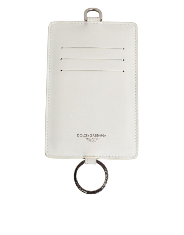 White Calf Leather Lanyard Logo Card Holder Men Wallet