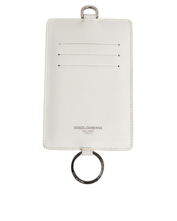White Calf Leather Lanyard Logo Card Holder Men Wallet