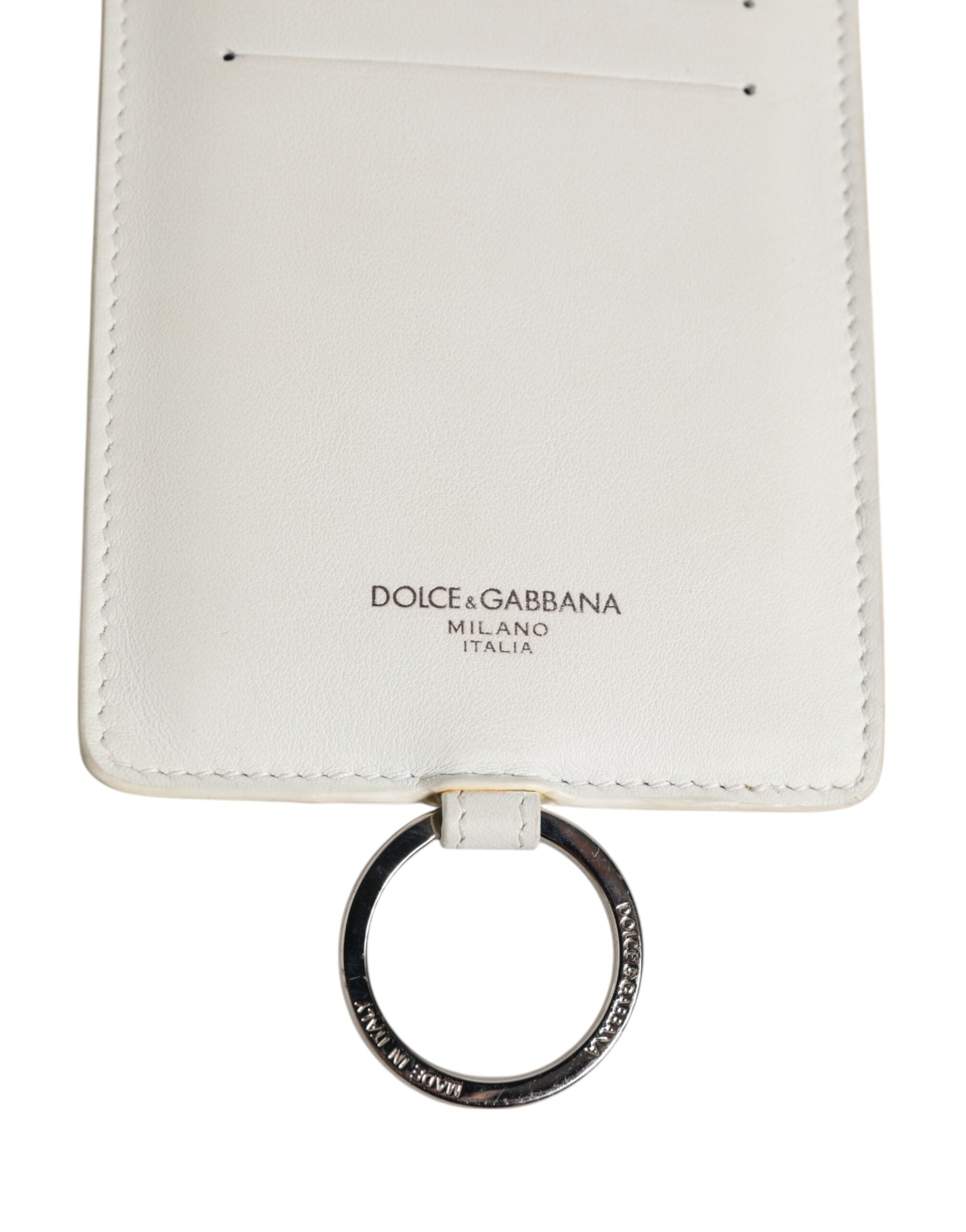 White Calf Leather Lanyard Logo Card Holder Men Wallet