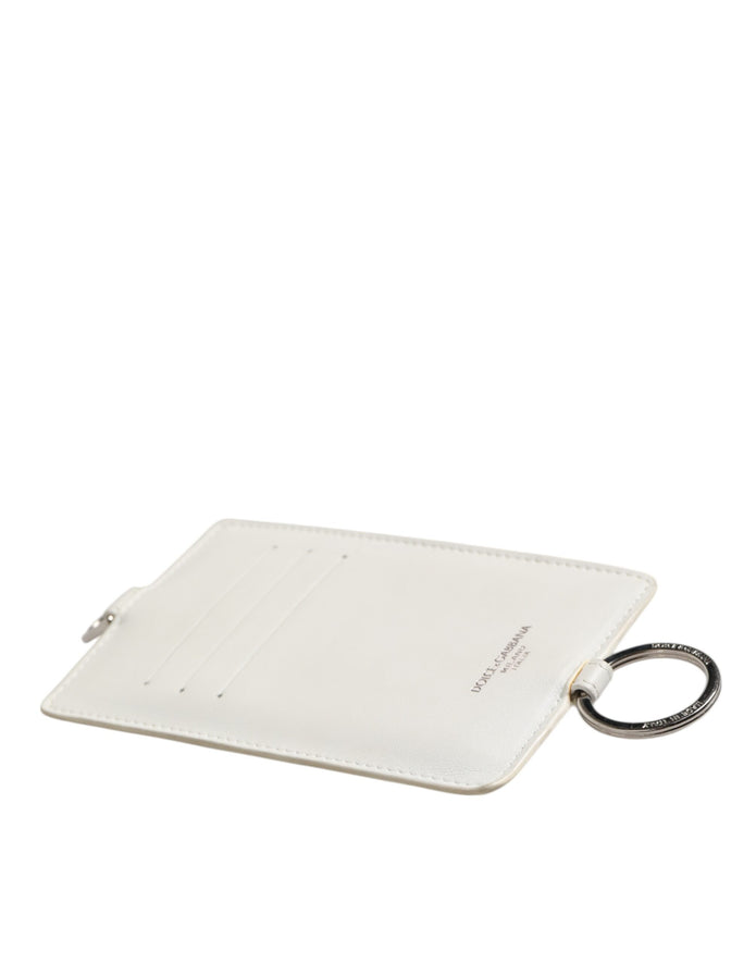 White Calf Leather Lanyard Logo Card Holder Men Wallet