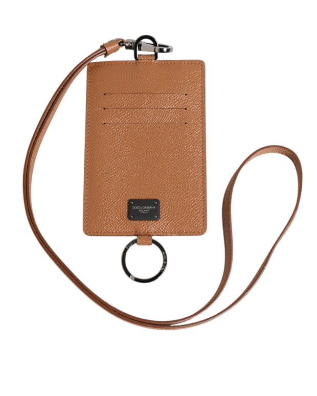 Dark Brown Leather Lanyard Logo Card Holder Men Wallet