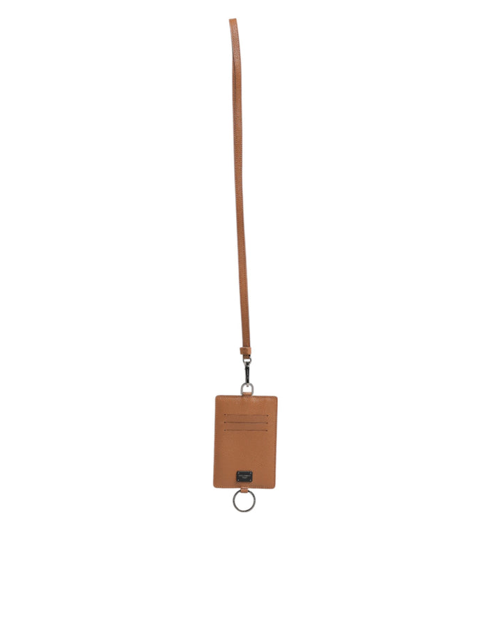 Dark Brown Leather Lanyard Logo Card Holder Men Wallet