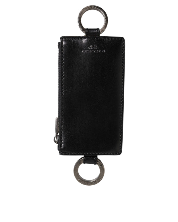 Black Leather Logo Embossed Lanyard Card Holde Wallet