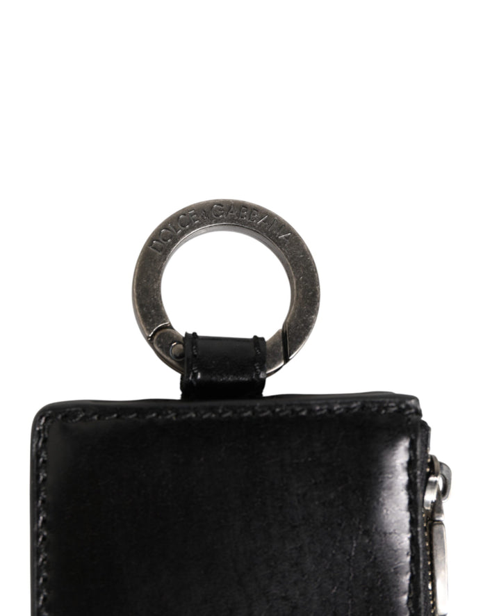 Black Leather Logo Embossed Lanyard Card Holde Wallet