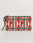 Green Calf Leather Logo Print Monogram Card Holder Wallet