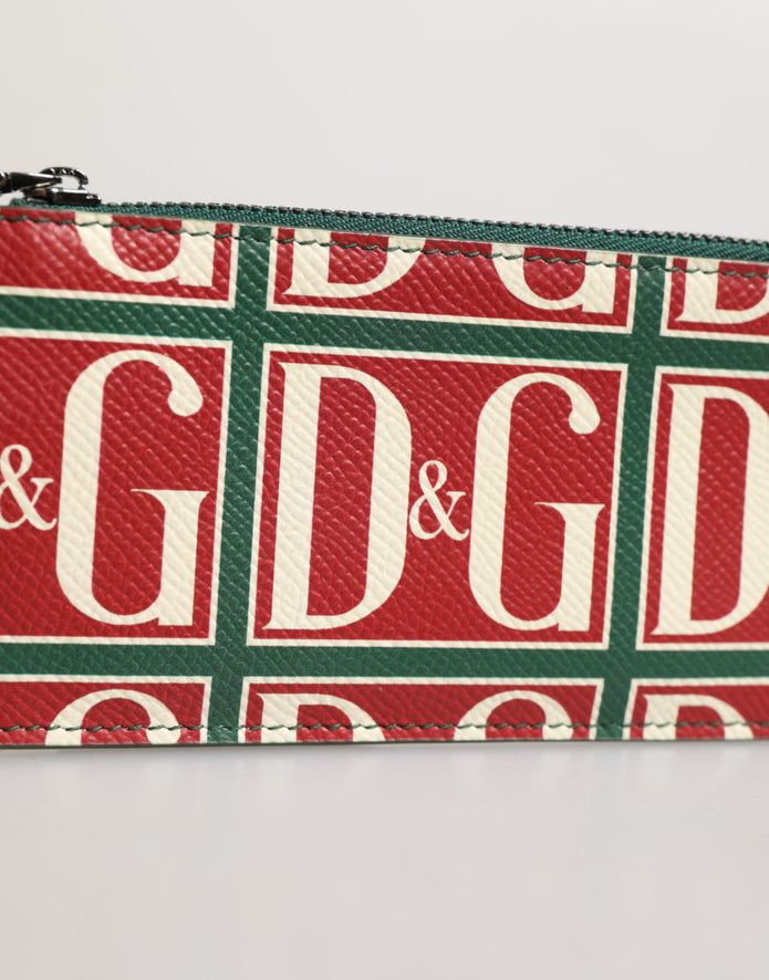 Green Calf Leather Logo Print Monogram Card Holder Wallet