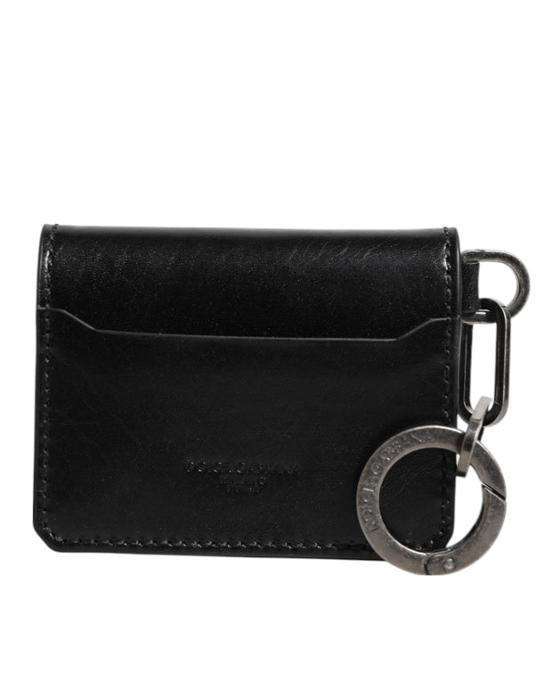 Wallet Black Leather Logo Embossed Key Chain Card Holder Wallet