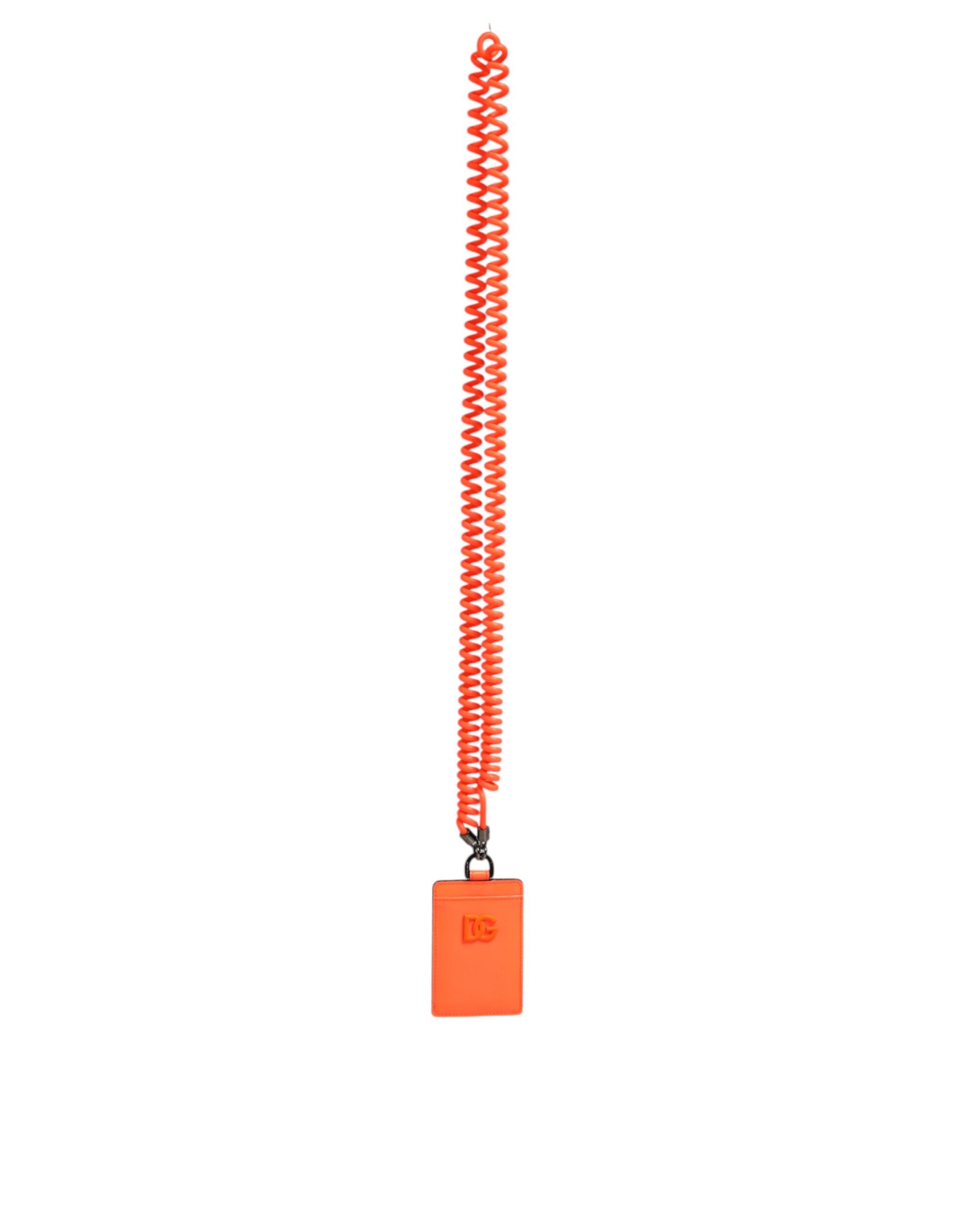 Orange Leather Logo Embossed Lanyard Card Holder Wallet
