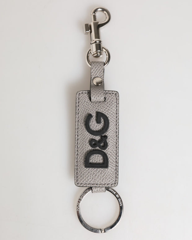 Gray Leather Logo Metal Ring Keychain Holder Men Keyring