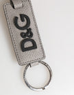 Gray Leather Logo Metal Ring Keychain Holder Men Keyring