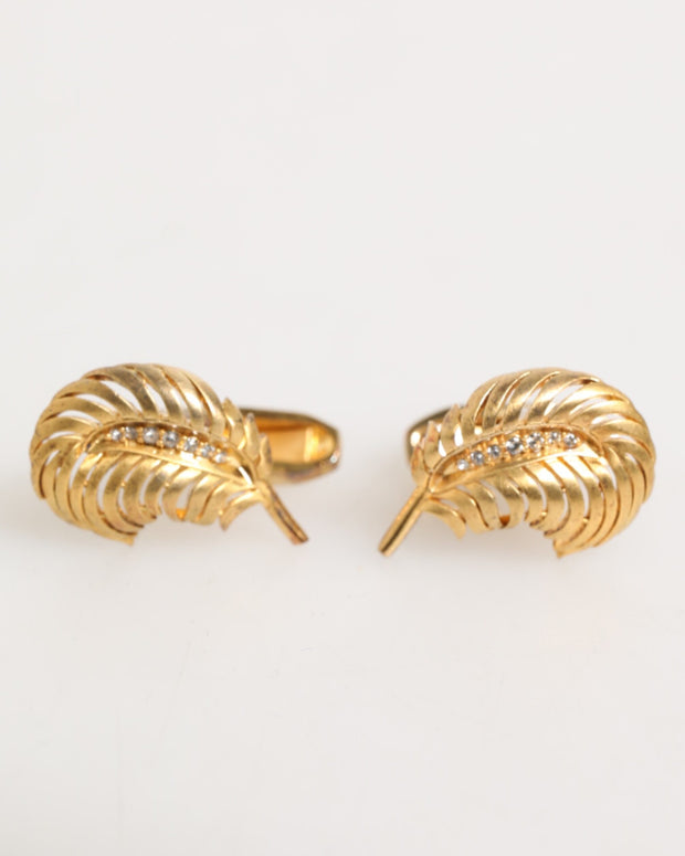 Gold 925 Sterling Silver Crystal Leaf Accessory Cufflink