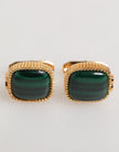 Gold Malachite Green Stone Square Men's Accessory Cufflink