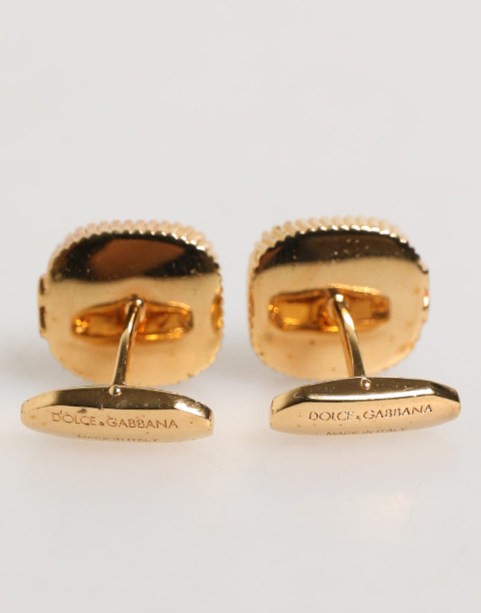 Gold Malachite Green Stone Square Men's Accessory Cufflink