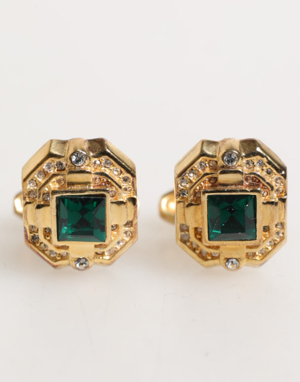 Emerald Green Crystal Gold Tone 925 Sterling Accessory Cufflink