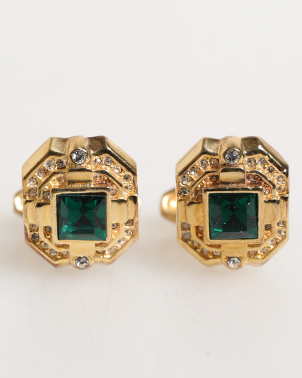 Emerald Green Crystal Gold Tone 925 Sterling Accessory Cufflink