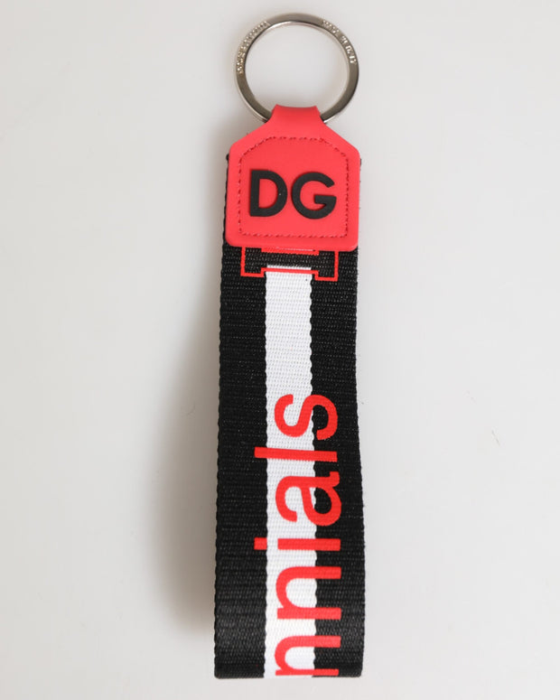 Red White DG Logo Polyester Brass Holder Keychain Keyring
