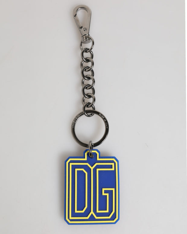 Blue Yellow DG Rubber Logo Silver Men Keychain Keyring