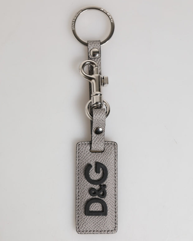 Gray Leather Logo Metal Ring Keychain Holder Men Keyring
