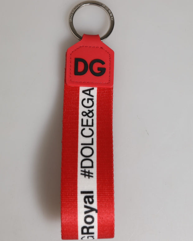 Red Logo Polyester Silver Brass Holder Keychain Men Keyring