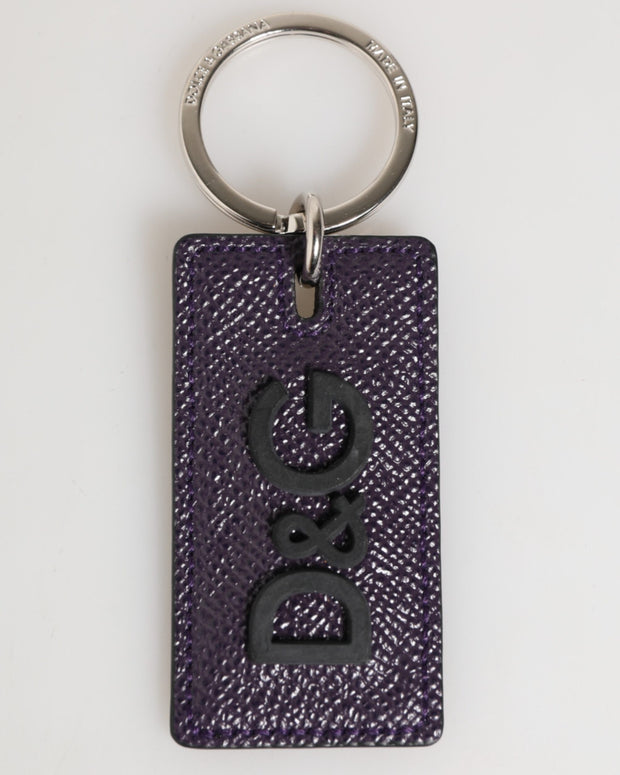 Violet Leather Logo Metal Ring Men Keychain Keyring