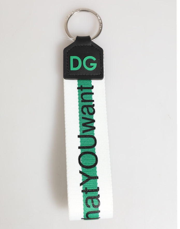 Green Logo Polyester Silver Brass Holder Keychain Keyring