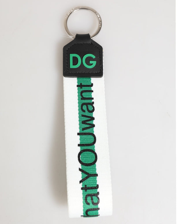 Green Logo Polyester Silver Brass Holder Keychain Keyring