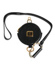 Black Round Leather DG Logo Coin Purse Lanyard Wallet
