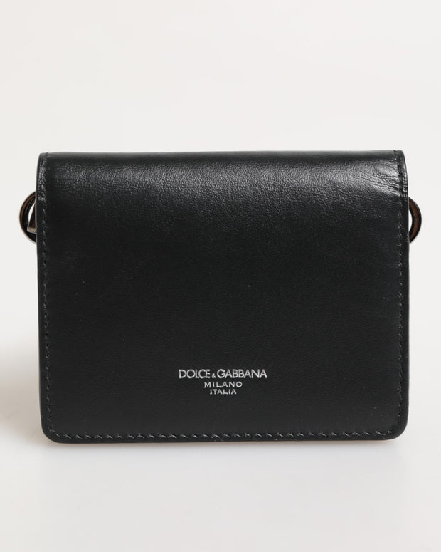 Black Leather DG Logo Bifold Card Holder Men Borse Wallet