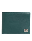 Green Leather DG Logo Plaque Bifold Card Holder Wallet