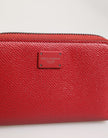 Red Leather Zip Around Logo Plaque Men Coin Purse Wallet
