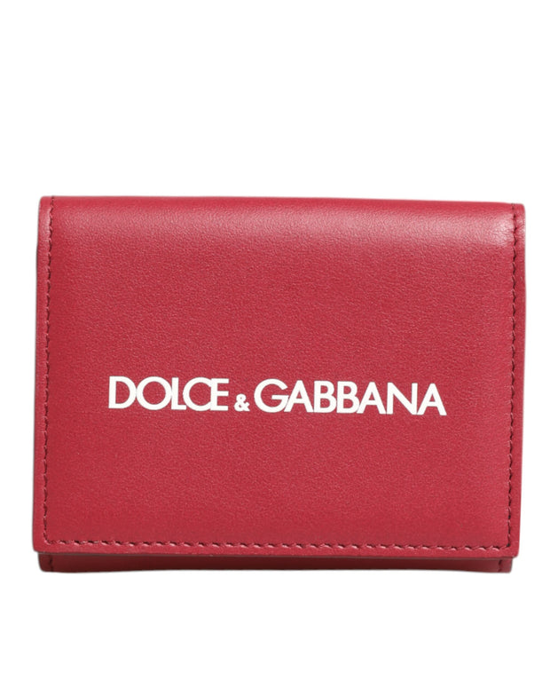 Red Leather Bold Logo Print Trifold Card Holder Wallet