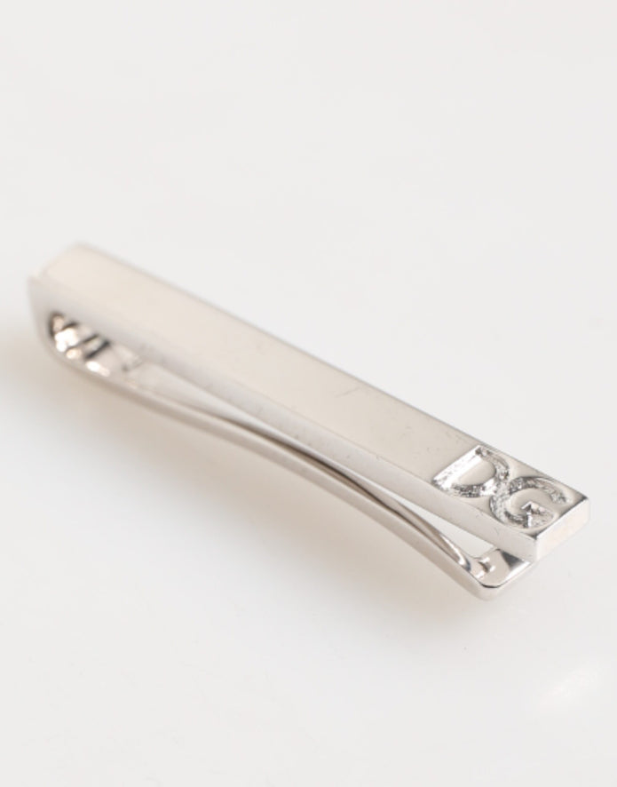 Silver Tone Brass Logo Branded Men Accessory Tie Clip Bar