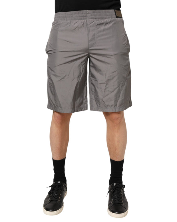 Light Gray Nylon Elastic Waist Shorts Swimwear