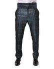 Blue Silver Shiny Silk Skinny Men Trouser Pants