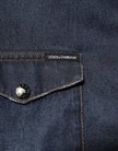Blue Denim Button Casual Logo Patch Men Shirt
